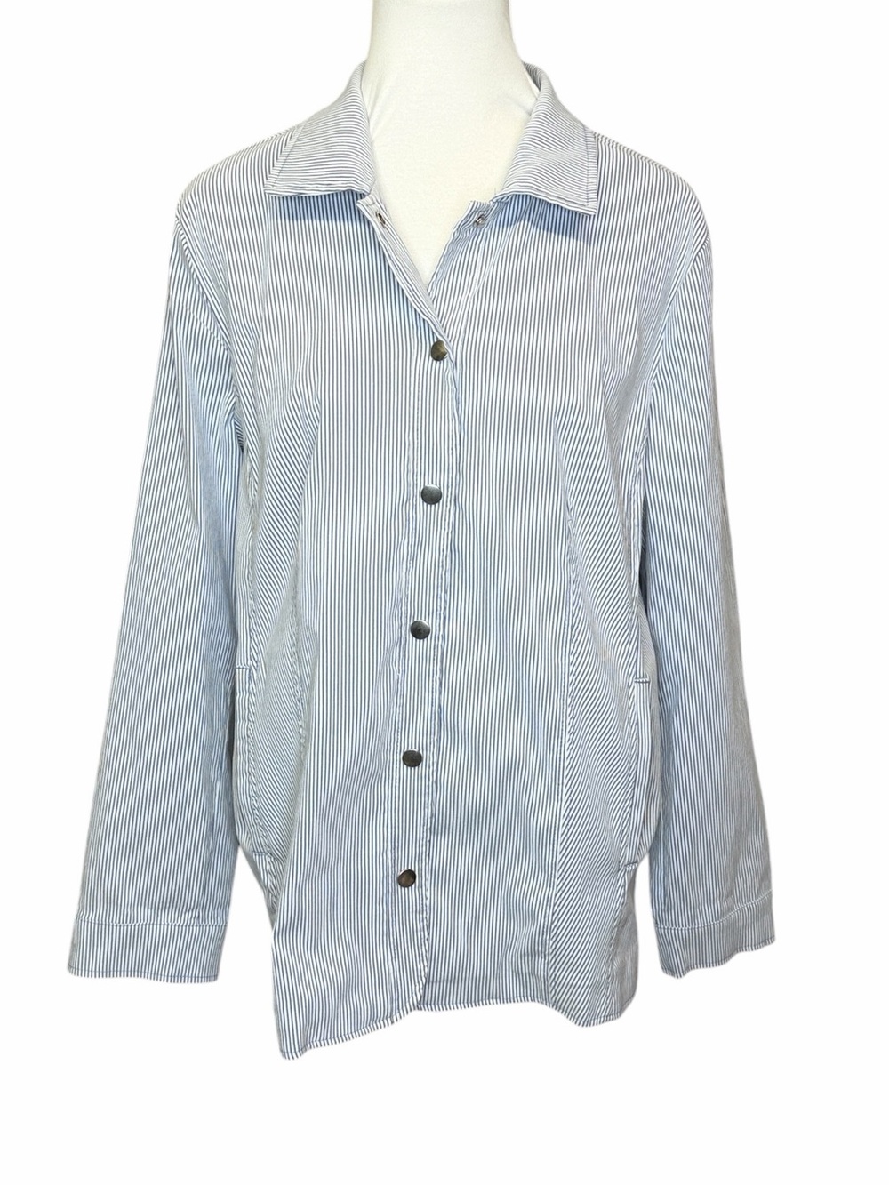 Chico's Seersucker Blue & White Pinstripe Jacket